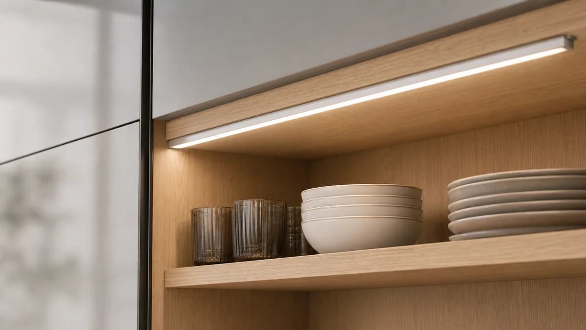 LED-подсветка рабочей зоны кухни крупным планом